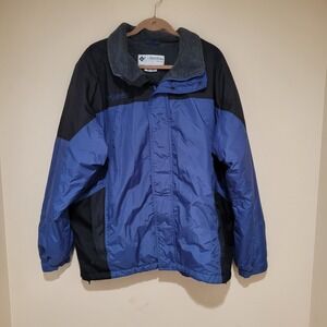 Columbia Mens XL Full Zip Windbreaker Jacket Black Blue‎ Fleece Lined Coat